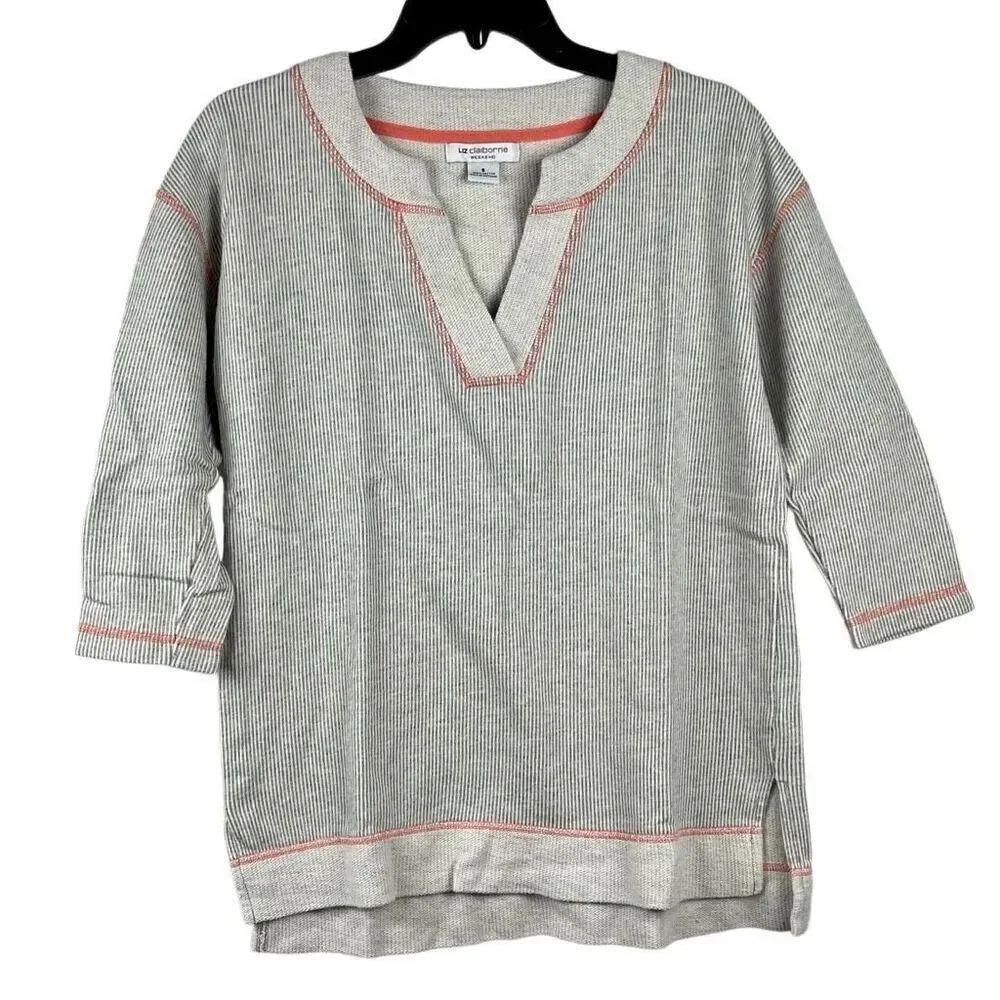 Liz Claiborne Weekend Stripe V-neck Sweatshirt Small